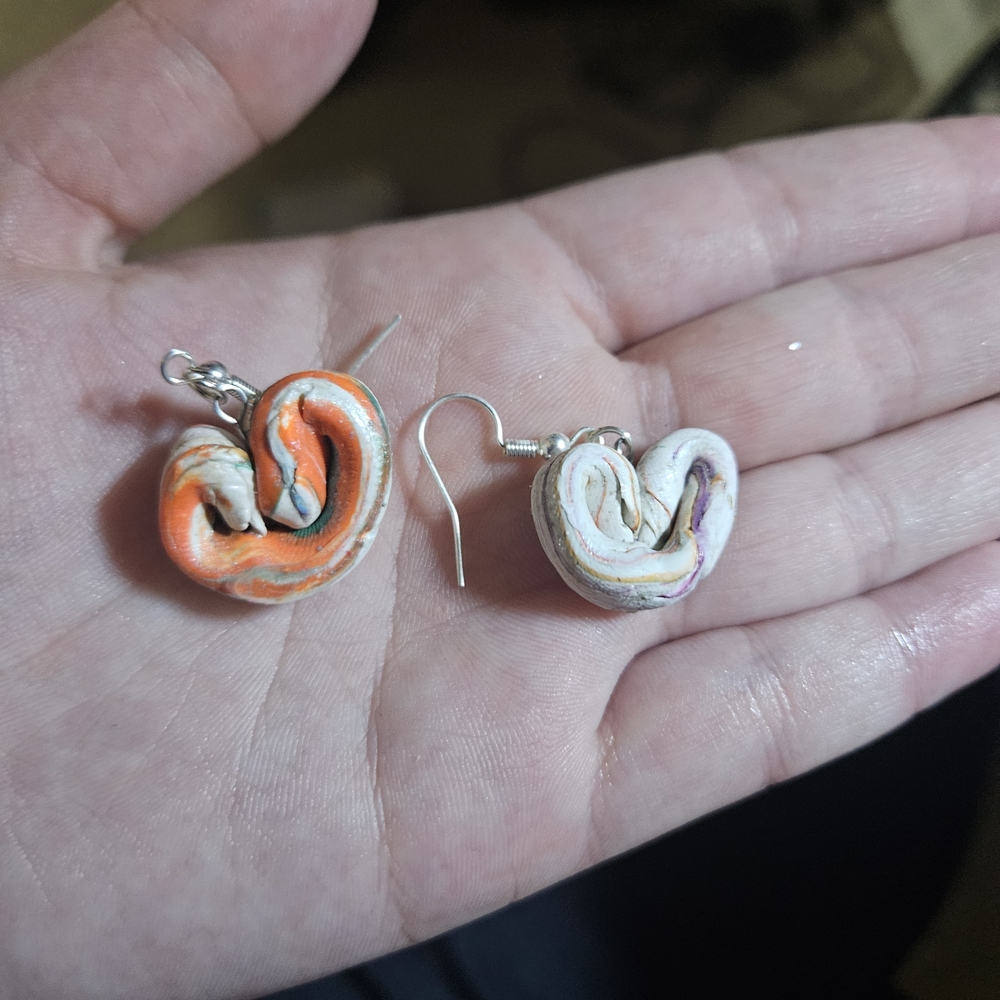 Handcrafted Swirl Earrings - Orange and White Polymer Clay